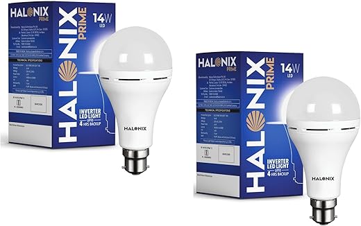 Halonix 14W Emergency Bulb | Rechargeable For Power Cuts Backup : 4Hrs Cool Day Light Pack Of 2 Light, B22D, Led