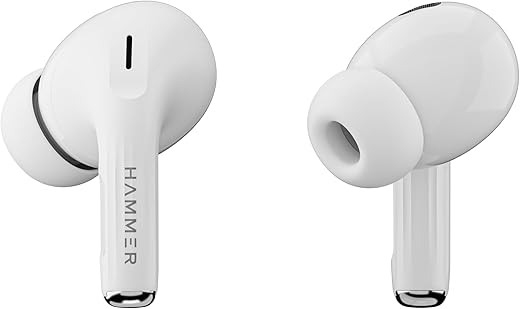 HAMMER Aeromax ANC (32dB) TWS, BTv5.4, Low Latency, in-Ear Bluetooth Earbuds with Clear ENC Calling, Quad Mics, Type-C,Touch Controls, Deep Bass, 30 Hrs Playtime (White)