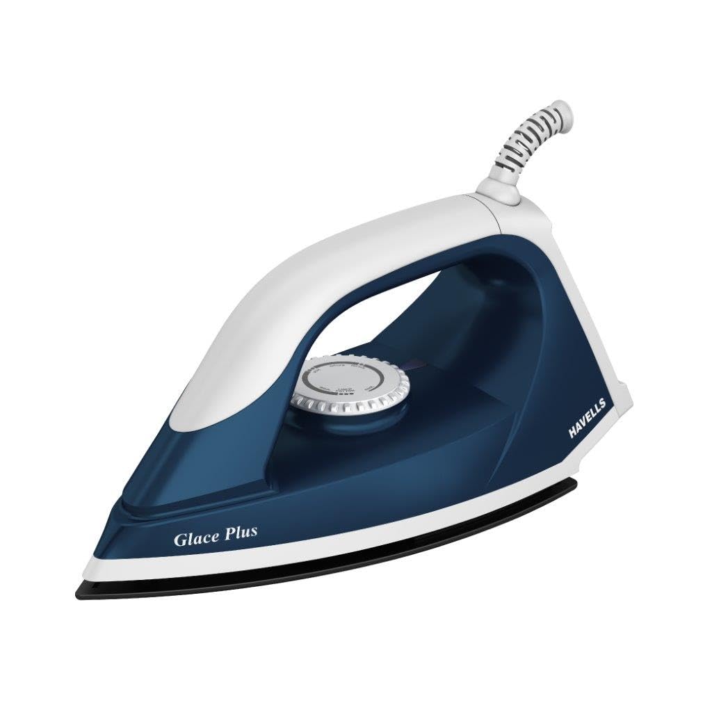 Havells Glace Plus 1000 Watts Dry Iron Press| Greblon Non Stick Sole Plate with German Technology | ISI Certified |Cord Winder | Aerodynamic Design |2 Year Manufacturer Warranty|Stainless Steel(Blue)