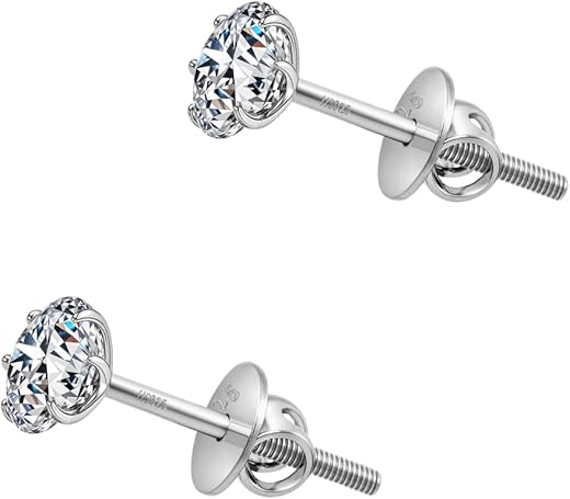 HIGHSPARK 925 Silver Solitaire Screwback Stud Earrings | 92.5 Sterling Silver &amp; Round Brilliant Cubic Zirconia Tops for Men Women
