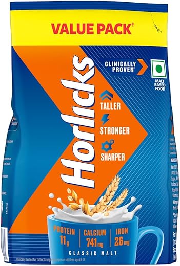 Horlicks Nutrition Drink Pouch - 750/800 g - Classic Malt - Clinically Proven to make kids Taller, Stronger, Sharper