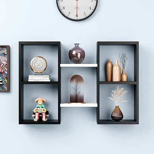 Kuber Industries MDF Wooden Floating Shelf for Wall | Book Stand Shelf | Wall Stand Holder for Display Unit for Living Room and Home Decor | White &amp; Brown