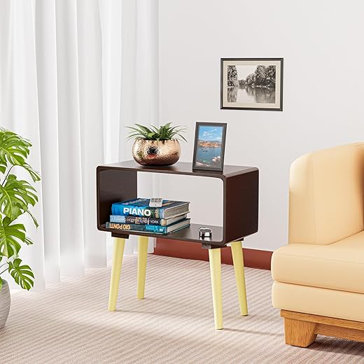 Kuber Industries Wooden Bedside Table for Bedroom | Corner Sofa Side End Table for Living Room Decor, Home and Office | Bookcase Nightstand with Storage Engineered Wood Modern Furniture | Brown