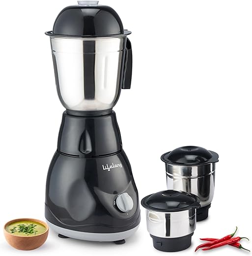 Lifelong LLMG23 Power Pro 500-Watt Mixer Grinder with 3 Jars (Liquidizing, Wet Grinding and Chutney Jar), Stainless Steel blades, 1 Year Warranty (Black)<br>