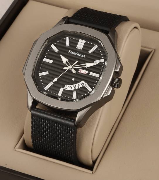 OTUS Limited Grey Edition Day and Date Functioning Mesh Silicone Strap Quartz Analog Watch - For Men OTUS059