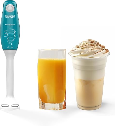 Maharaja Whiteline Speedmix Plus Hand Blender with Stainless Steel Blades | Long Lasting Performance with 175 Watts Motor | Detachable Plastic Foot | 2 Year warranty (Turquoise Blue &amp; White)