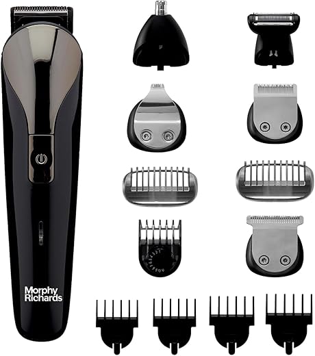 Morphy Richards Kingsman Pro 12-In-1 Grooming Kit For Men| Rechargeable All In One Men Trimmer|5 Face Nose Ear Hair Blades| Nose&amp;Ear Trimmers| Private Part Shaving Body GroomersI2-Yr Warranty,Black