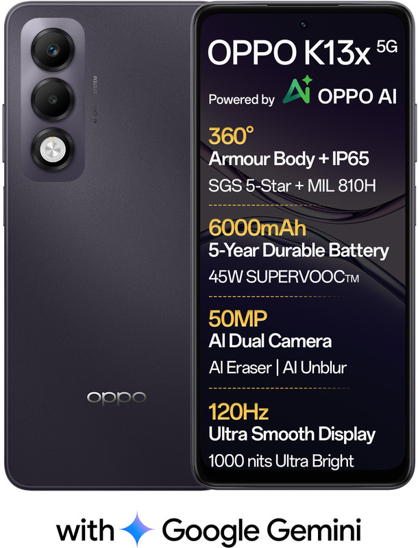 OPPO K13x 5G 6000mAh and 45W SUPERVOOC Charger &amp; AI (Midnight Violet, 128 GB)  (4 GB RAM)