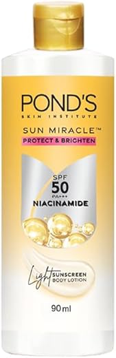 POND'S SUN MIRACLE SPF 50 PA+++ LIGHTWEIGHT SUNSCREEN BODY LOTION, PROTECTS FROM UVA/UVB RAYS, 1% ACTIVE NIACINAMIDE, NO WHITE CAST-90ML