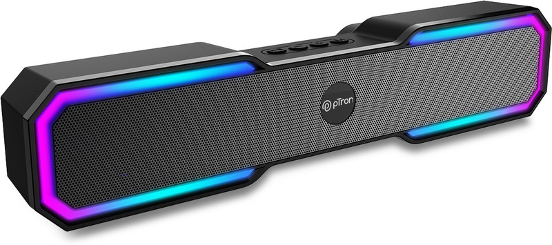 PTron Fusion RB with 18W Stereo Sound, Dual Drivers, RGB Lights &amp; 6hrs Playback 18 W Bluetooth Soundbar  (Matt Black, 2.0 Channel)