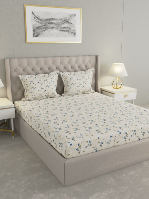 Raymond Home Lush Petal Beige Printed Microfiber 110 TC Queen Bedsheet Set 1.83 m x 1.98 m