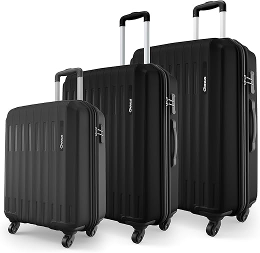Safari Genius Alley Set of 3 (Cabin + Medium + Large) Trolley Bags, Hard Case Polypropylene, 4 Wheels, 360 Degree Wheeling Luggage, Suitcase for Travel, Black