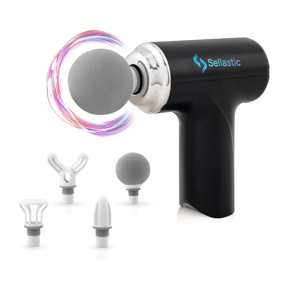 SELLASTIC Forge Gun Massager for Body Pain | Mini Body Massage Gun for Deep Tissue, Muscle &amp; Pain Relief | Handheld, Battery Powered Massager for Neck, Back, Shoulder, Legs, Foot - Multicolor