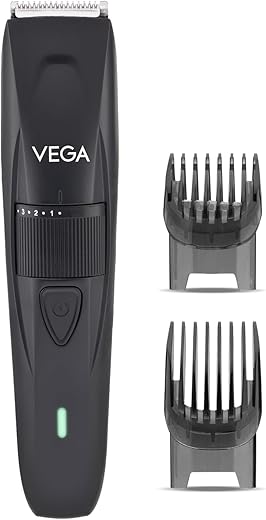 Vega Trimmer Men Beard with 90 Mins Runtime, Stainless Steel Blades &amp; 40 Length Settings, 2 Comb Attachment, Trimmers for Man, USB Type C, Charging Indicator, Travel Lock, Black, (Power Lite, VHTH-38)