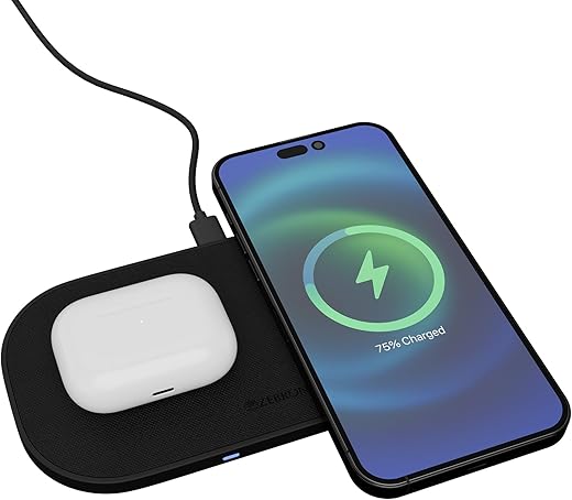 Zebronics 2-in-1 Wireless Charging Pad with 30W Output, Fast Charging, Built-in Protection, Foreign Object Detection, 1m Type-C Cable, for Wireless Earbuds &amp; Smartphones, Texture Finish (WCP 215)