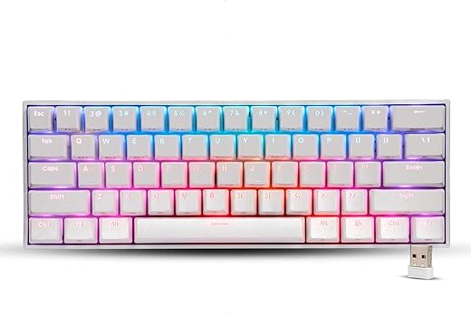 ZEBRONICS Zeb-MAX NINJA 61 keys wireless mechanical keyboard with 3 Bluetooth connections, 2.4GHz Nano receiver, Type C wired mode, RGB backlit, built-in rechargeable battery and N-key rollover(White)