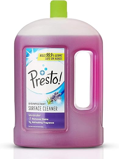 Amazon Brand - Presto! Disinfectant Surface &amp; Floor Cleaner Liquid | Lavendar | 2 Litre | 1 Can | Kills 99.9% Germs | Removes Stains | Safe On Hands