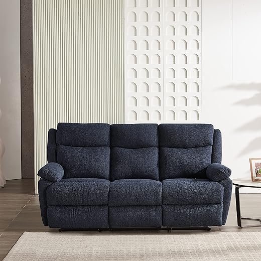 Amazon Brand - Solimo Stanovo Manual 3 Seater Fabric Recliner (Blue)