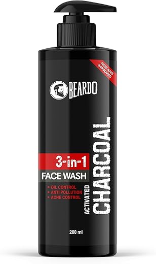 Beardo 3-in-1 Activated Charcoal Face Wash| Deep Cleanse, Exfoliate &amp; Detoxify | All-in-One Face Wash for Oily Skin, Dirt &amp; Pollution Removal | Oil Control Face wash for men 200ml