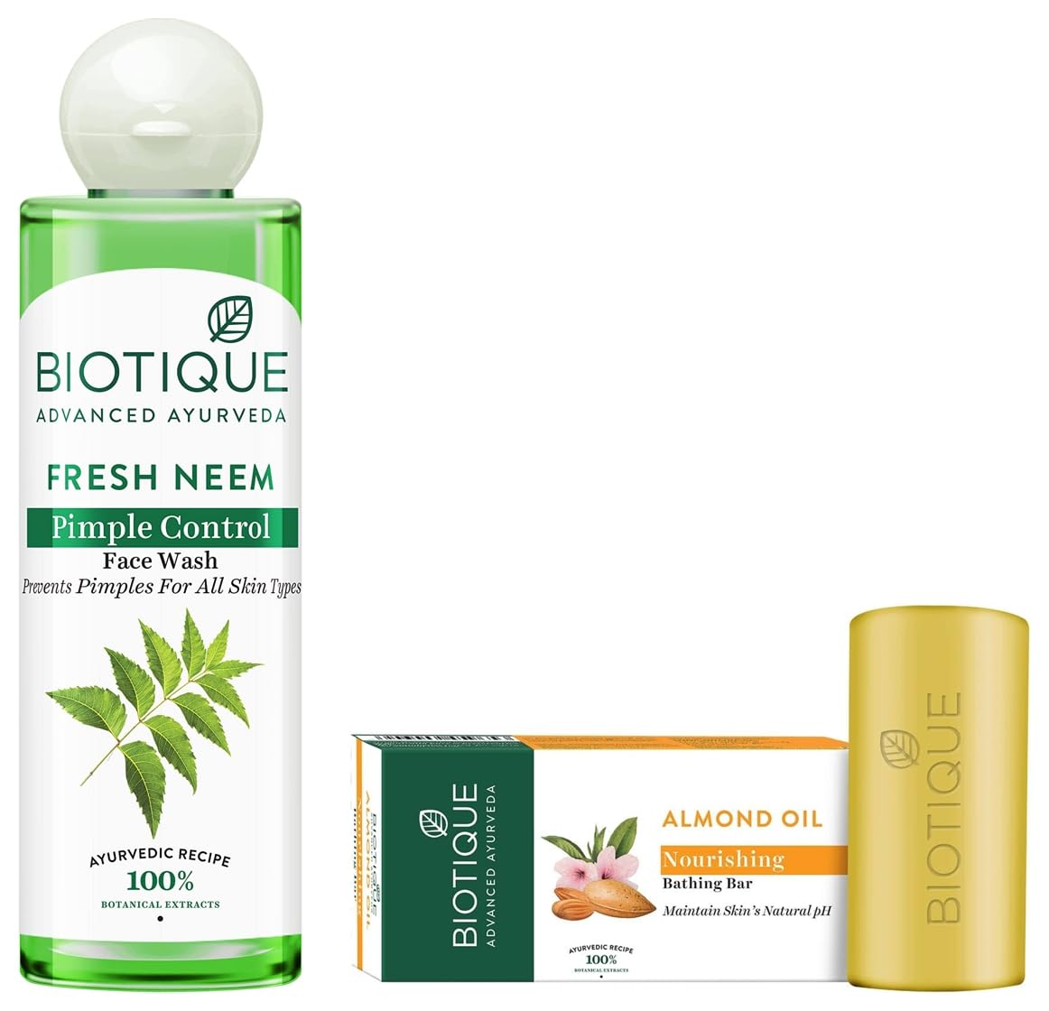 Biotique Bio Neem Purifying Face Wash, 200ml &amp; Almond Oil Nourishing Body Soap, 150g