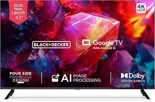 BLACK+DECKER 109 cm (43 inches) A1 Series 4K Ultra HD LED Smart Google TV BXTVGU43UD2875ATIN (Black)
