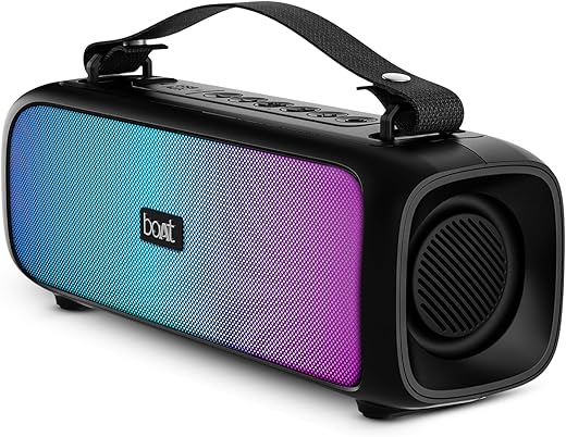 boAt Stone 580 Bluetooth Speaker with 12W RMS Stereo Sound, LED Lights, Up to 8 HRS Playtime, TWS Feature, FM Radio, Multi-Compatibility Mode, IPX4(Midnight Black)