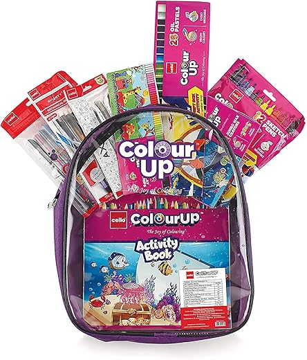Cello ColourUp Hobby Bag | Colouring Kit includes Crayons, Colour Pencils, Sketch Pens &amp; Activity Book | Travel Friendly Back Pack Bag | Ideal for Kids Gifting, Assorted
