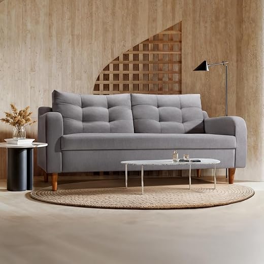 Duroflex Ease Plus - 3 Seater Sofa Set for Living Room | 3 Year Warranty | Premium Wooden Frame Sofa | Anti-Pilling Fabric, Fade &amp; Termite Resistant | Comfortable &amp; Durable Couch – Steeple Grey