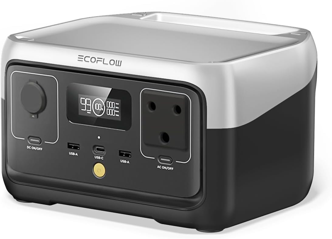 EF ECOFLOW 500W Portable Power Station RIVER 2, 256Wh LiFePO4 Battery, 10 Year Life, 0% - 100% Charge in 60 mins, 230V - 50Hz ZA Version, Power 6 Appliances at once, For Outdoor Use &amp; Home Backup
