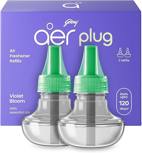 Godrej aer Plug Electric Air Freshener 2 Refills (20ml each) | Violet Bloom | Lasts up to 120 days