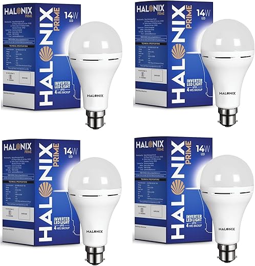 Halonix 14W Emergency Bulb|Rechargeable Emergency Bulb for Power Cuts|Backup : 4hrs|Cool Day Light|Pack of 4|Rechargeable Emergency Light |, b22d, LED