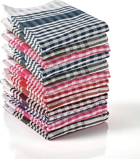 Heart Home Pack of 12 Cotton Kitchen Cloth/Napkins | Fridge, Table, Kitchen Platform Cleaning &amp; Roti Napkins | 12x22 Inches | Multicolor