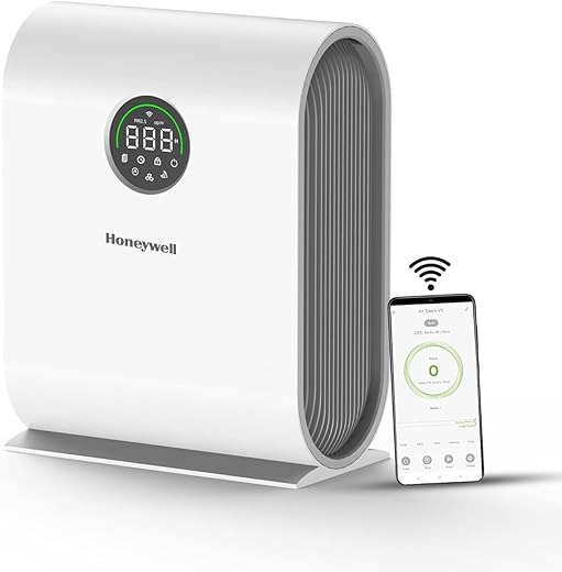 Honeywell New Launch Air Purifier for Home, 4-stage filtration, Covers 589 sq.ft,H13 HEPA Filter, WiFi App&amp;Voice Control, Filter Life Upto 9000 Hrs, Removes 99.99%PM2.5, AQI LED Display - Air Touch V5