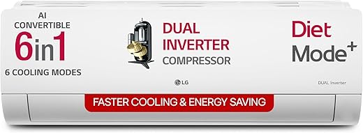 LG 1.5 Ton 3 Star DUAL Inverter Split AC (Copper, AI Convertible 6-in-1, VIRAAT Mode, Diet Mode+, Faster Cooling &amp; Energy Saving, HD Filter with Anti-Virus Protection, US-Q18JNXE, White)