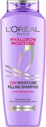 L Oréal Paris Moisture Filling Shampoo, With Hyaluronic Acid, For Dry &amp; Dehydrated Hair, Adds Shine &amp; Bounce, Hyaluron Moisture 72H, 340Ml.