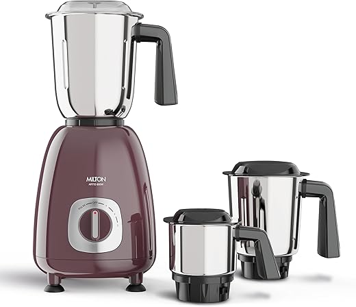 Milton Artis Mixer Grinder, ISI Certified, Grindstone Blade Technology with Noise Limiting design, 3 Jar, 800 W (22000 RPM), 5 yr motor warranty, 2 yr product warranty I Wine