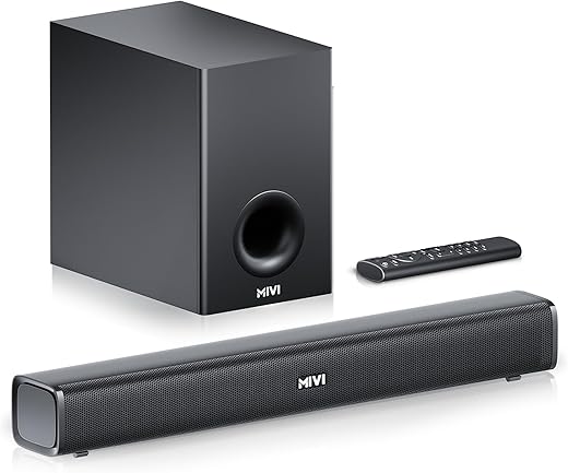 Mivi Fort Hip-Hop 1000 180 Watts Home Theatre Soundbar [New Launch], 2.1 Channel, 2 in-Build Speakers and 1 External Subwoofer, Multiple EQ &amp; Input Modes, BT v5.3, Made in India Sound bar