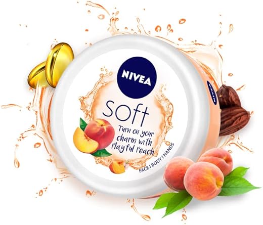 NIVEA Soft Light Moisturizer 200ml | Playful Peach | For Face, Hand &amp; Body, Instant Hydration | Non-Greasy Cream | With Vitamin E &amp; Jojoba Oil | All Skin Types