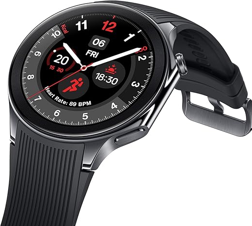 OnePlus Watch 2 with Wear OS4,Snapdragon W5 Chipset,Upto 100 hrs Battery Life,1.43’’ AMOLED Display,Stainless Steel &amp; Sapphire Crystal Build,Dual Frequency GPS,IP68 &amp; Bluetooth Calling (Black Steel)