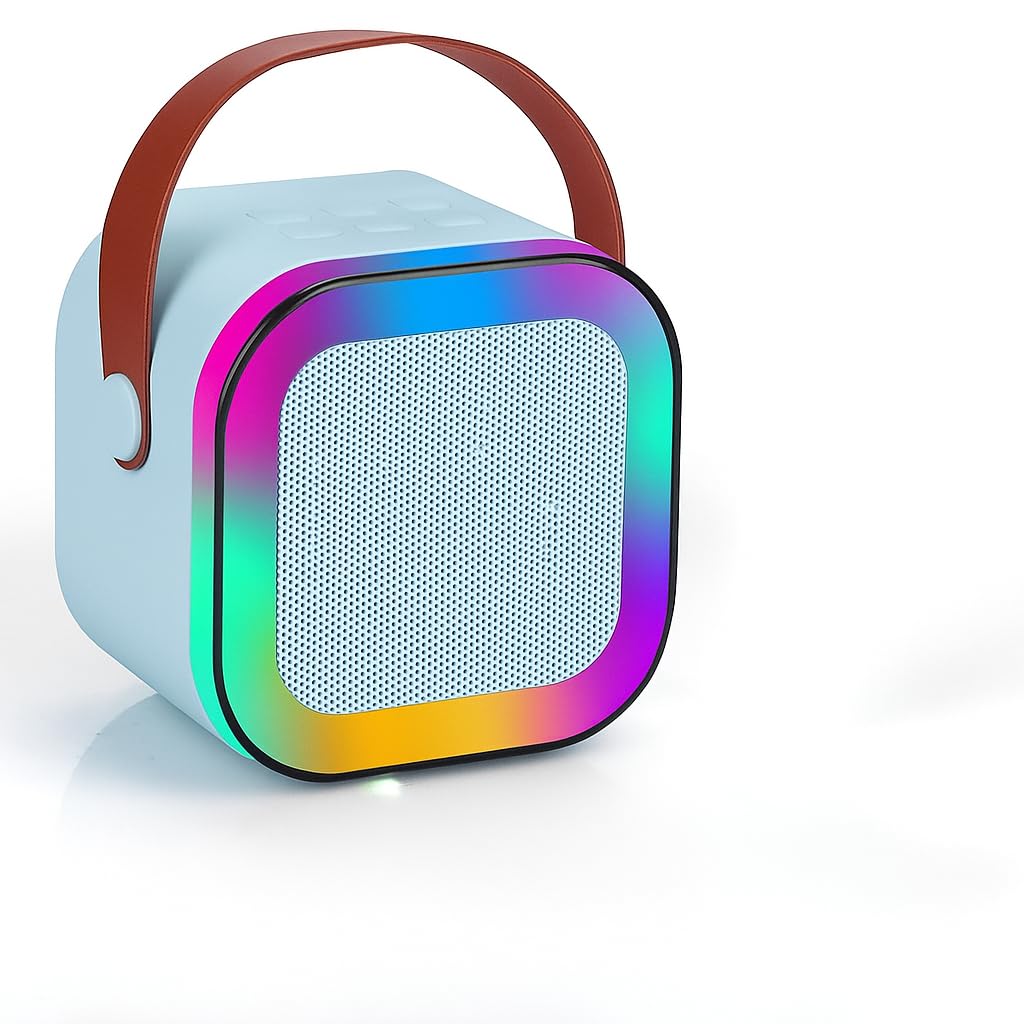 Portable Bluetooth Speaker with LED Lights, White, RGB Color-Changing Frame, Compact Square Design, Carrying Handle/Blue/Pink/Peach