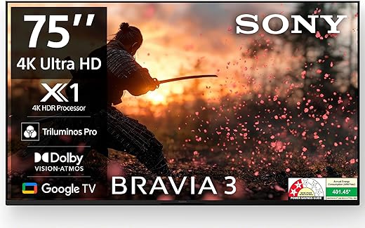 Sony BRAVIA 3 Series 189 cm (75 inches) 4K Ultra HD AI Smart LED Google TV K-75S30B (Black)-2 Years Warranty for Limited Period