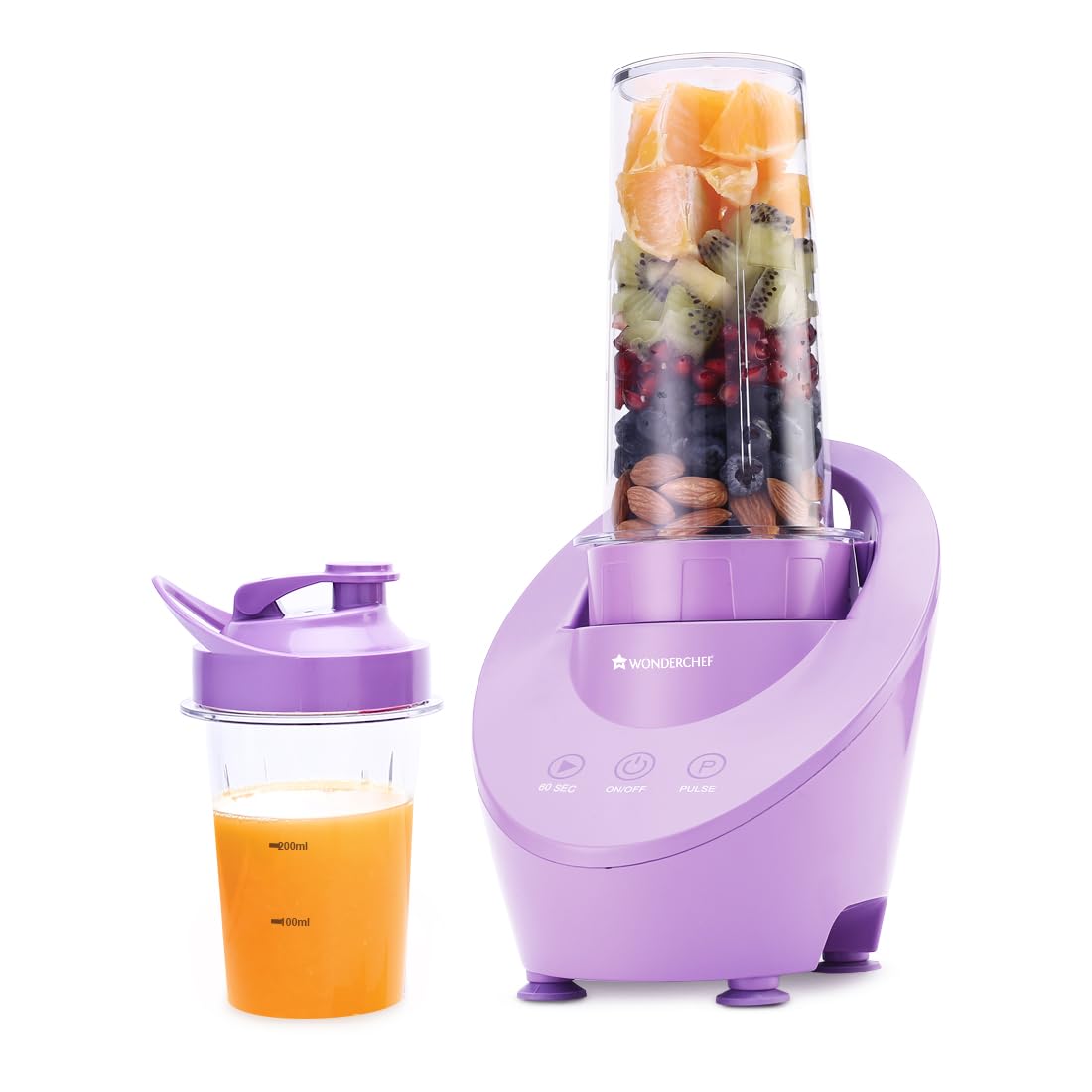 Wonderchef Magneto Blender | Smoothie &amp; Juice Maker | World’s Safest with Magnetic Induction Tech | Variable Speed | Automatic with 60-sec auto-stop | Portable with Sipper Jar | Purple|2-Year Warranty