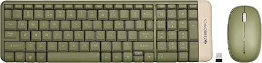 ZEBRONICS Companion 104 2.4GHz Wireless Keyboard &amp; Mouse Combo, 100 Keys, Laser Printed Keycaps, Integrated Multimedia Keys, 3 Button Mouse, 1200 DPI, High Precision, Advanced Optical Sensor (Green)