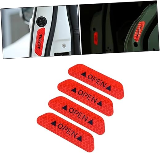 Careflection Car Door Reflective Open Warning Safety Sticker(Red),Plastic,Self-Adhesive,9.5x2.5x0.2cms
