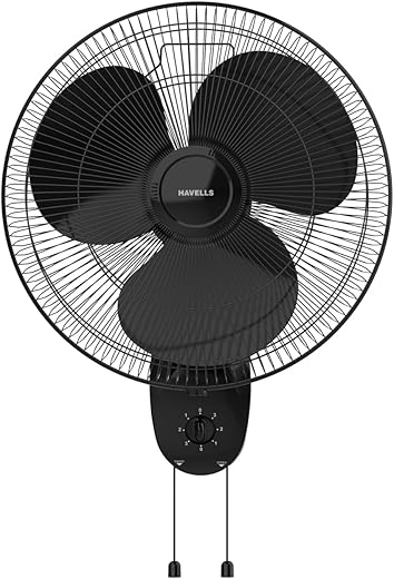 Havells Gatik Pro 400mm Wall Mount Fan | RPM: 1350 | Double string for Speed &amp; Oscillation control | Thermal Overloaded Protected Motor | 100% Copper Wire Winding Motor | 2 Year Warranty (Black)
