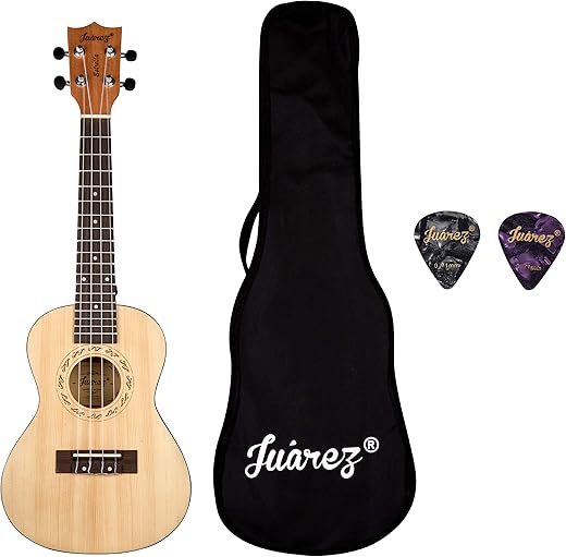 Juarez Estrélla 23" Concert Ukulele, Spruce Top, Mahogany Back &amp; Side, ABS Binding Aquila Italian Strings, Black Diecast Machine, Rosewood Fretboard &amp; Bridge with Gig Bag, 2 Picks, Natural