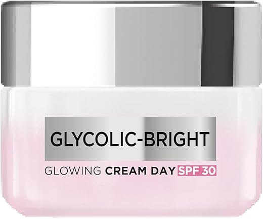 L'Oreal Paris Glycolic Bright Glowing Day Cream, Overnight Brightening Cream, Glycolic Acid in Gel-Like Cream Texture, that Visbily Minimizes Spots &amp; Reveals Glowing skin, 50ml