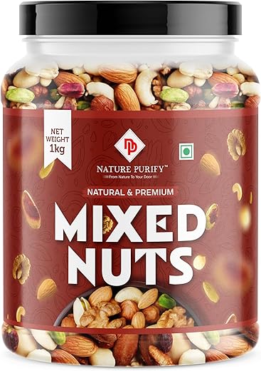 Nature Purify Mixed Nuts 1 kg Almond, Cashew Nuts, Green Raisins, Apricots, Black Raisins, Pumpkin, Sunflower and Many More.