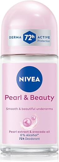 NIVEA Pearl and Beauty 50ml Deo Underarm Roll On | With Pearl Extracts &amp; Avocado Oil | 72 H Long Lasting Floral Scent | 0% Alcohol and Dermat Approved | For Women