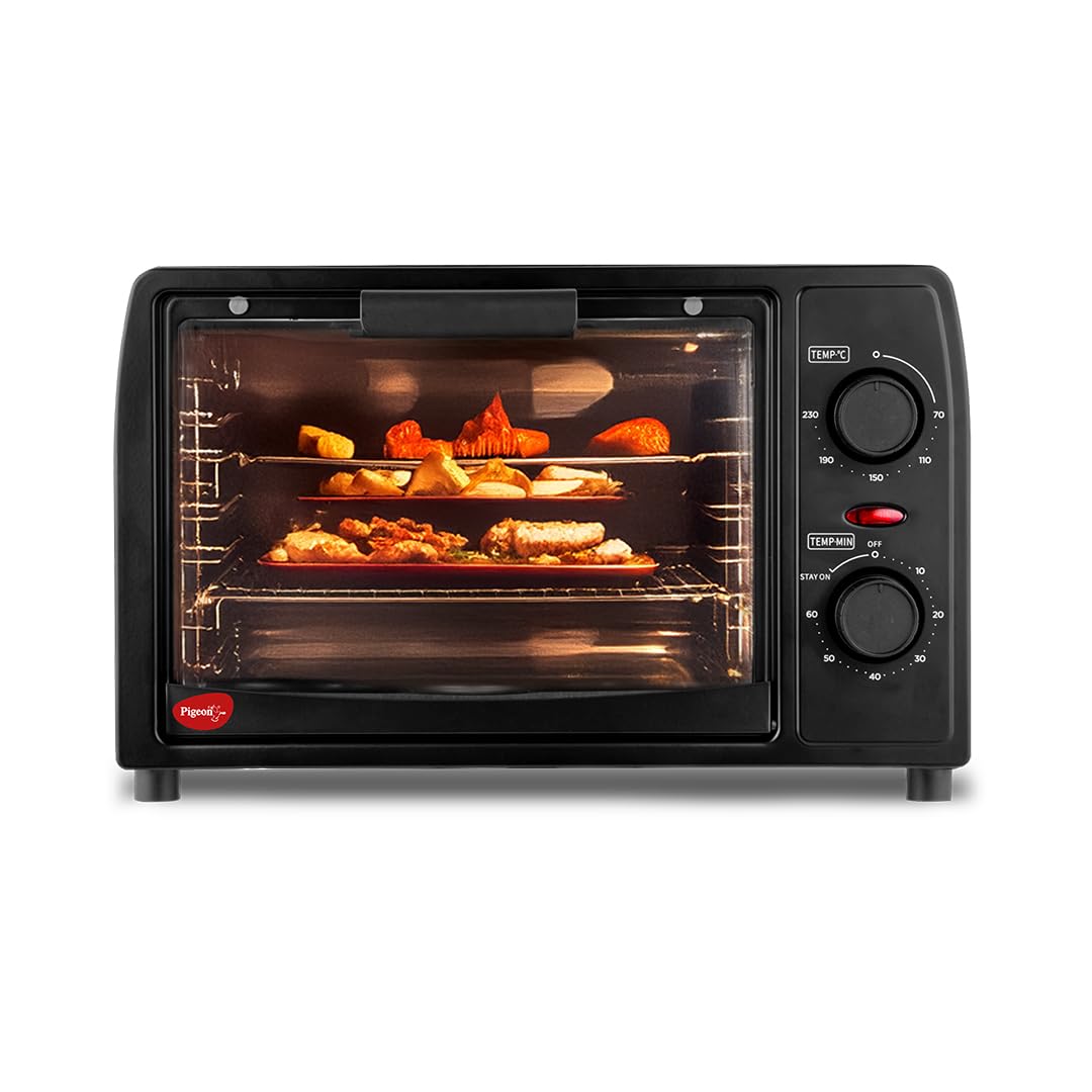 Pigeon Oven Toaster Grill 14 Liters OTG| 900 Watts| Toast, Grill, Bake &amp; Roast | Heat Resistant Tempered Glass| Black